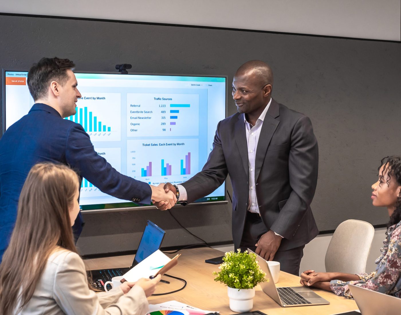 Business man shake hands with  partnerships or introducing themselves for first time meet.